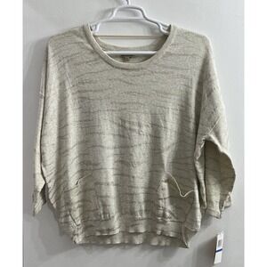 NWT Democracy Womens XL Sweater Beige Gold Animal‎ Print Metallic Pockets Lagen